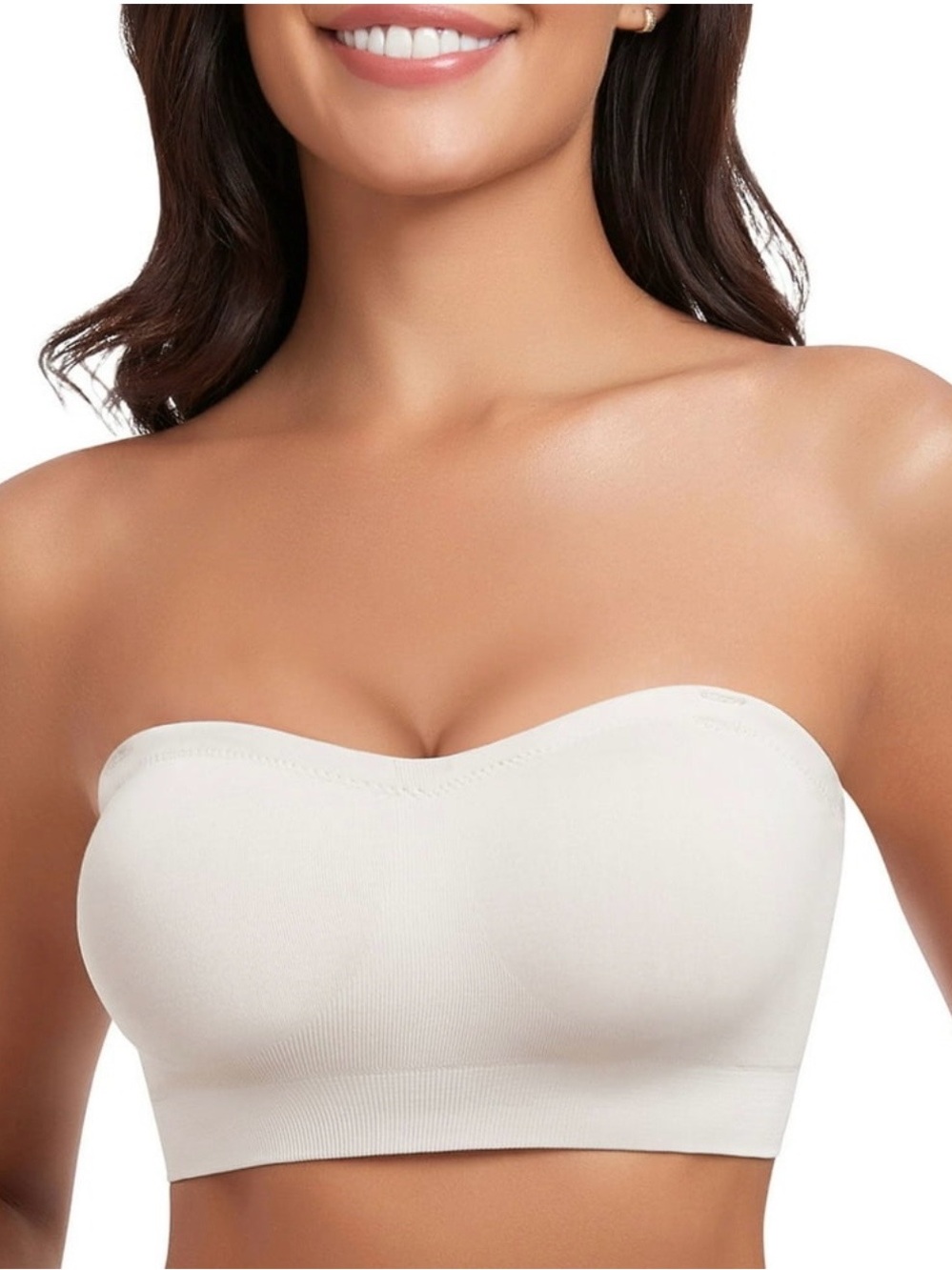 Strapless bandeau bra with pads and clear straps. Size L.  White. NWT